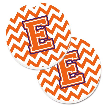 Carolines Treasures Letter E Chevron Orange and Regalia Set of 2 Cup Holder Car Coaster CJ1062-ECARC